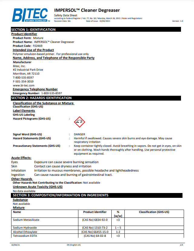 ImperSol Cleaner/Degreaser Safety Data Sheet