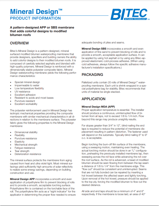 Mineral Design™ MDS Data Sheet