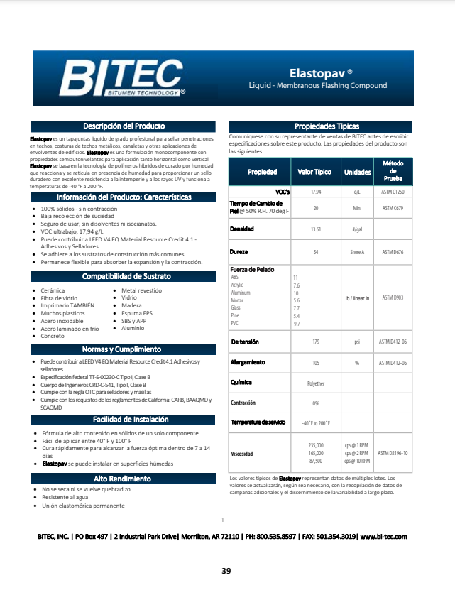 Elastopav® Liquid Membranous Flashing Compoud (Spanish)