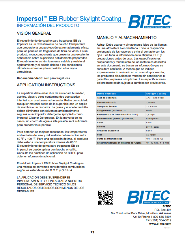 Impersol™ EB Rubber Skylight Coating (Spanish) - bi-tec.com