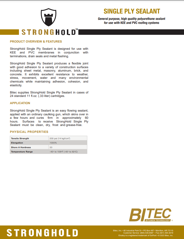 StrongHold™ SinglePly Sealant Data Sheet